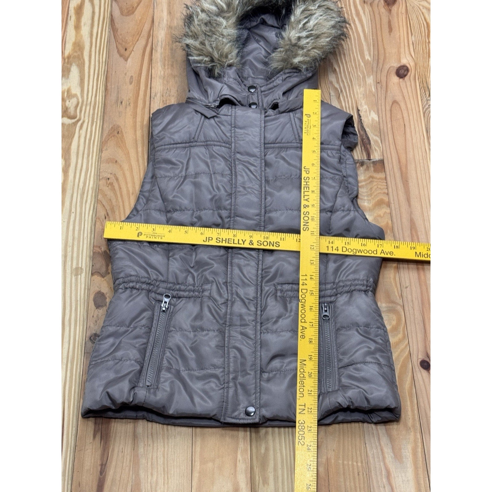 American Rag Cie Explorer Puffer Vest Faux Fur Hooded Brown Women's Size Medium