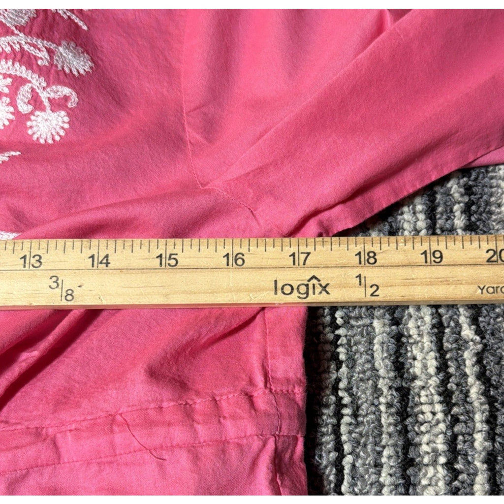 Michael Kors Pink Embroidered Tunic Blouse V-Neck Long Sleeve Size Small