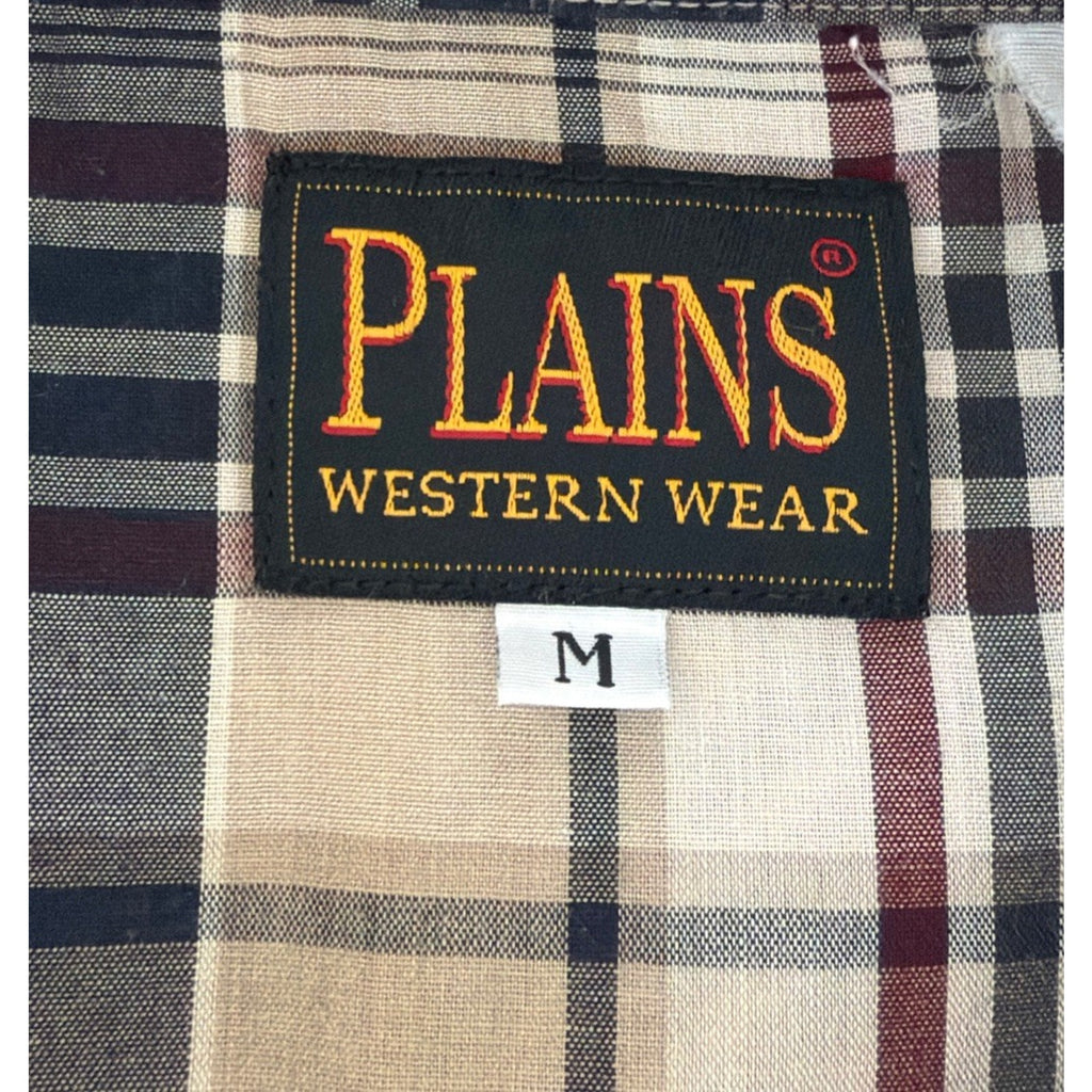Plains Pearl Snap Shirt Men Size M Brown Plaid Long Sleeve Western Rodeo VTG