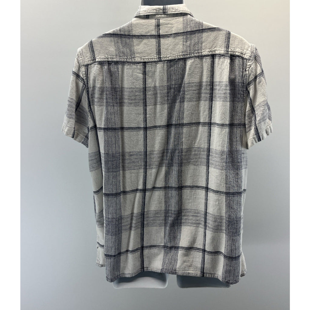 Lucky Brand Linen Blend Short Sleeve Plaid Button Front Shirt Men's XL White