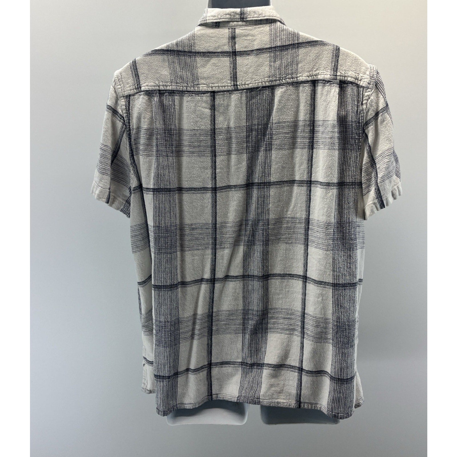 Lucky Brand Linen Blend Short Sleeve Plaid Button Front Shirt Men's XL White