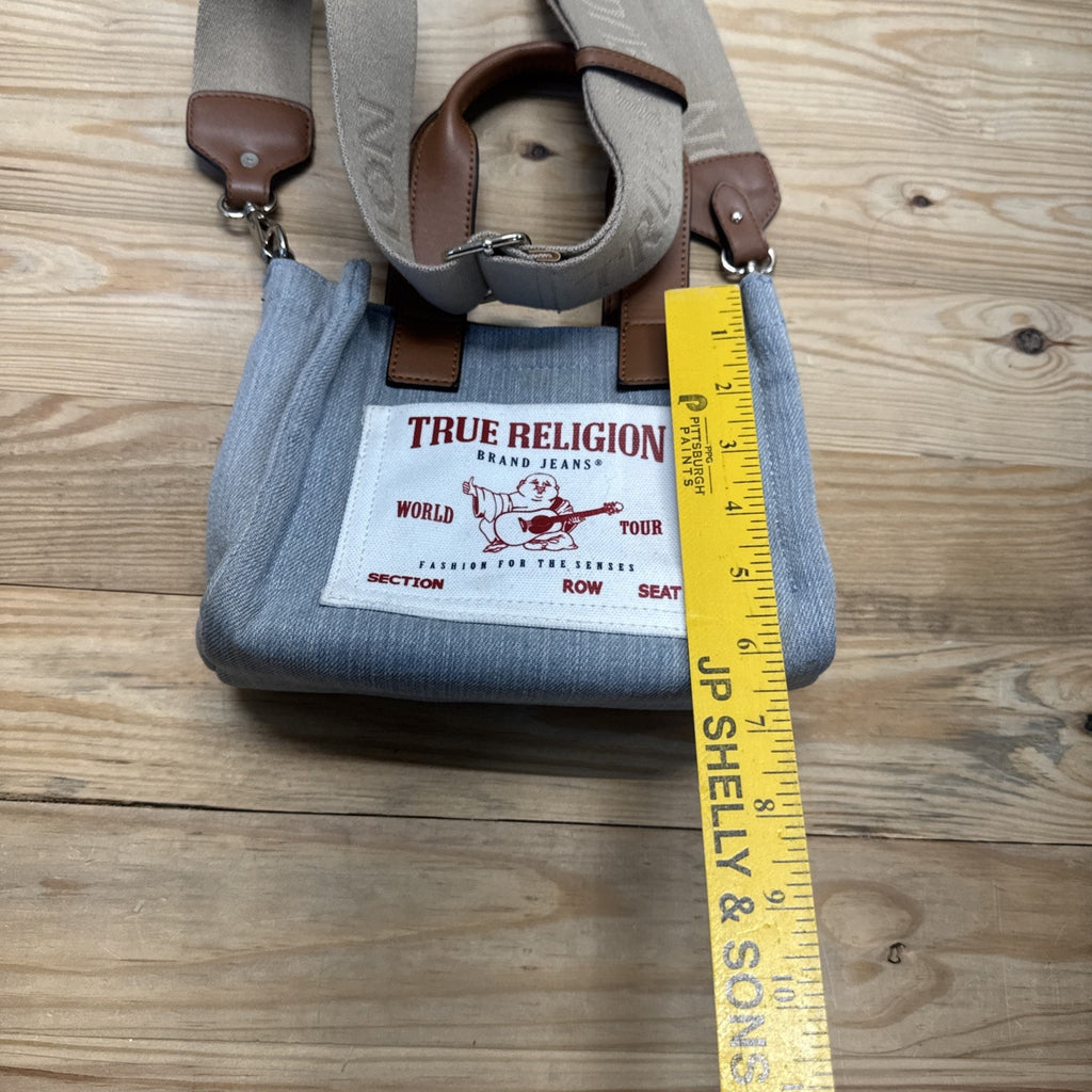 True Religion Small Crossbody, Logo Tote Leather Strap And Denim Body Canvas