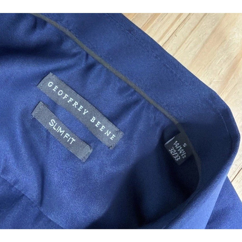 Geoffrey Beene Navy Blue Comfort Stretch Slim Fit Dress Shirt Sz Small