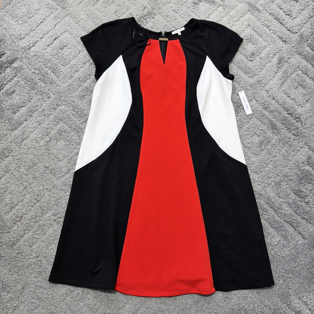 Sandra Darren Dress 22W Red Black White Colorblock A-Line Keyhole Short Sleeve