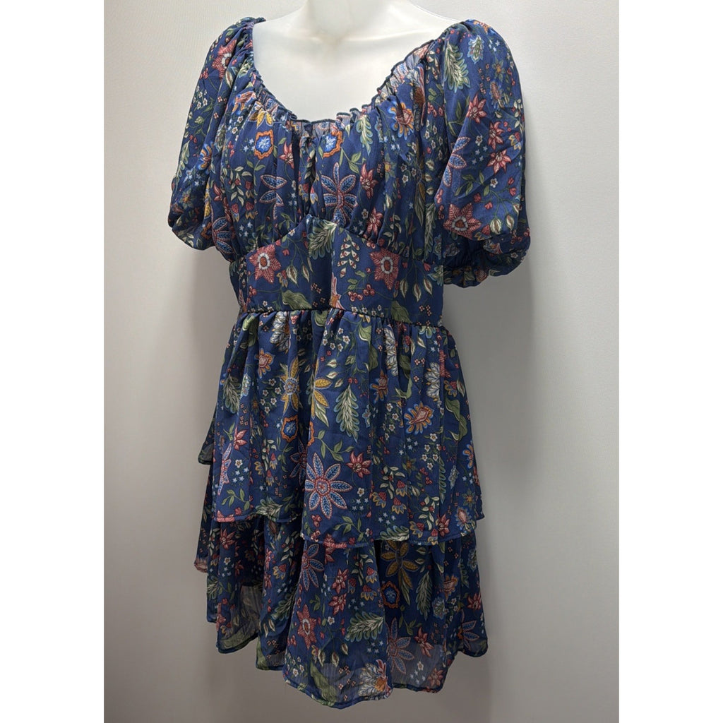 Simply Southern Tiered Lily Mini Dress Lined Blue Milkmaid Size XXL NWT