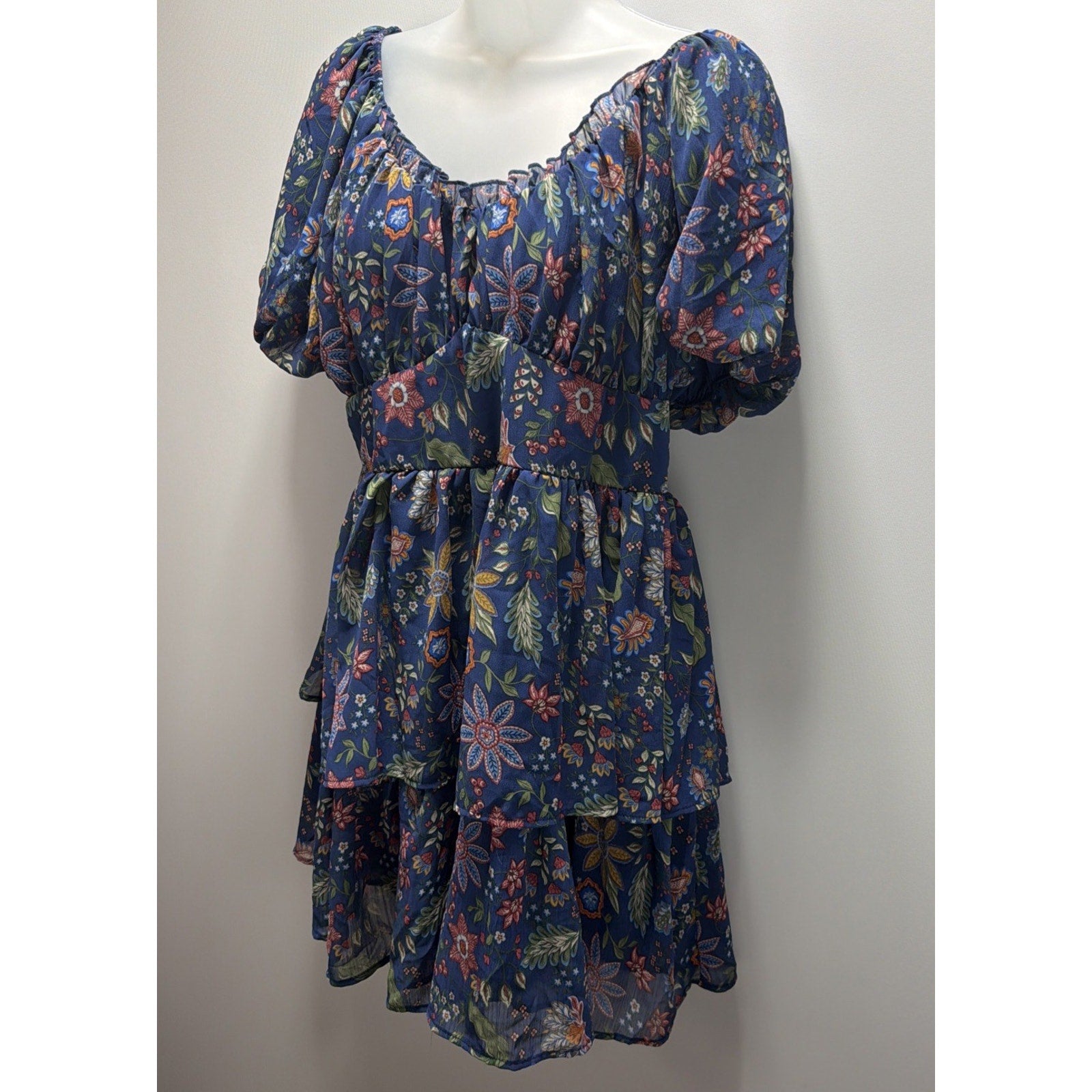 Simply Southern Tiered Lily Mini Dress Lined Blue Milkmaid Size XXL NWT