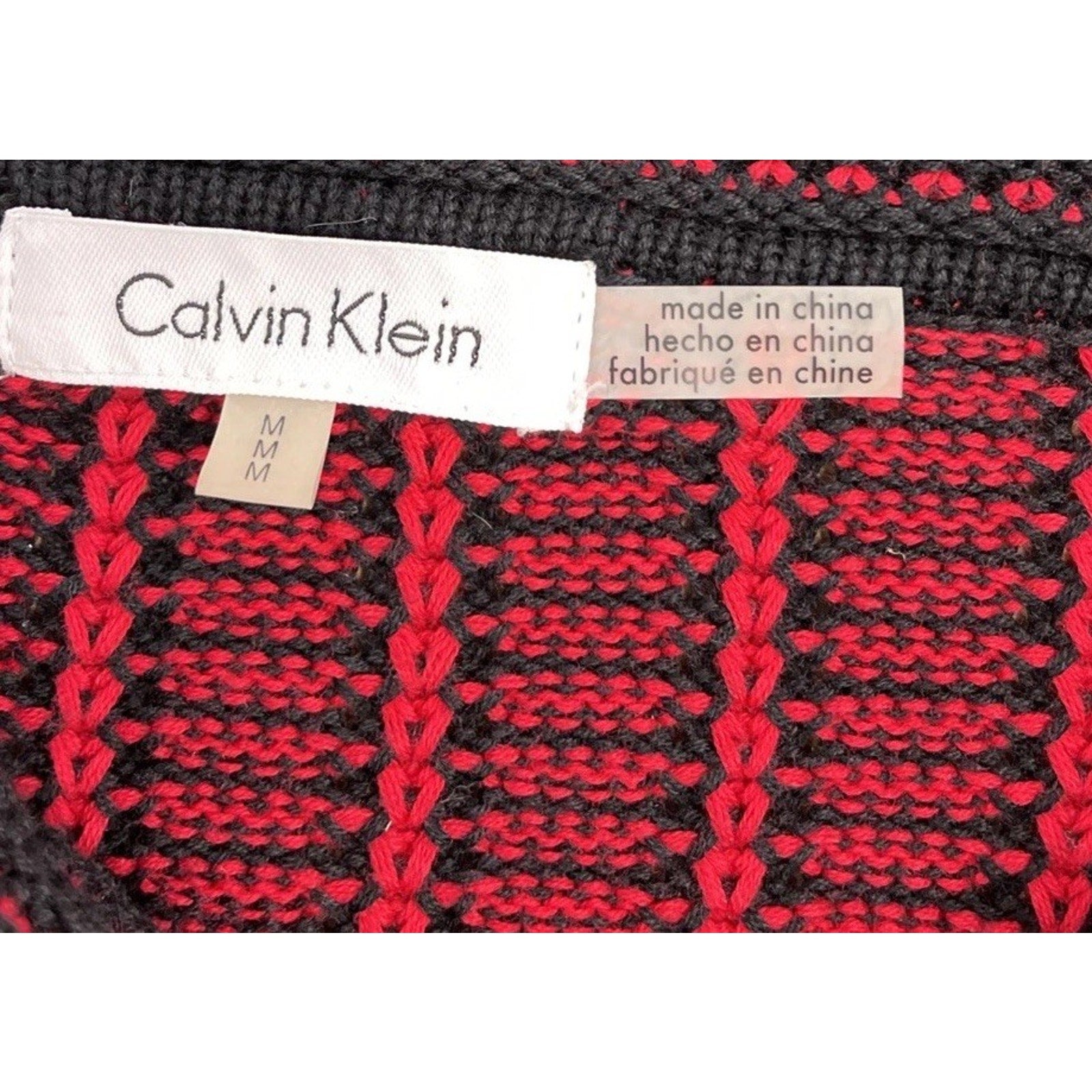 Calvin Klein Red & Black Cowl Neck Pullover Sweater Cotton Women’s M Preowned
