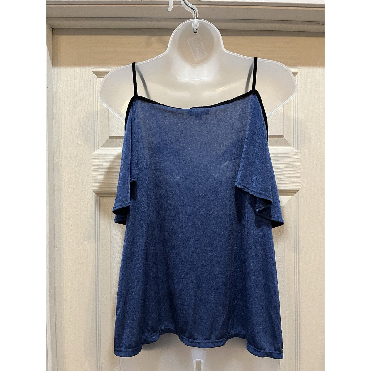 Mine Strappy Blue V Neck Short Sleeve Top Cold Shoulder Women's Size Small