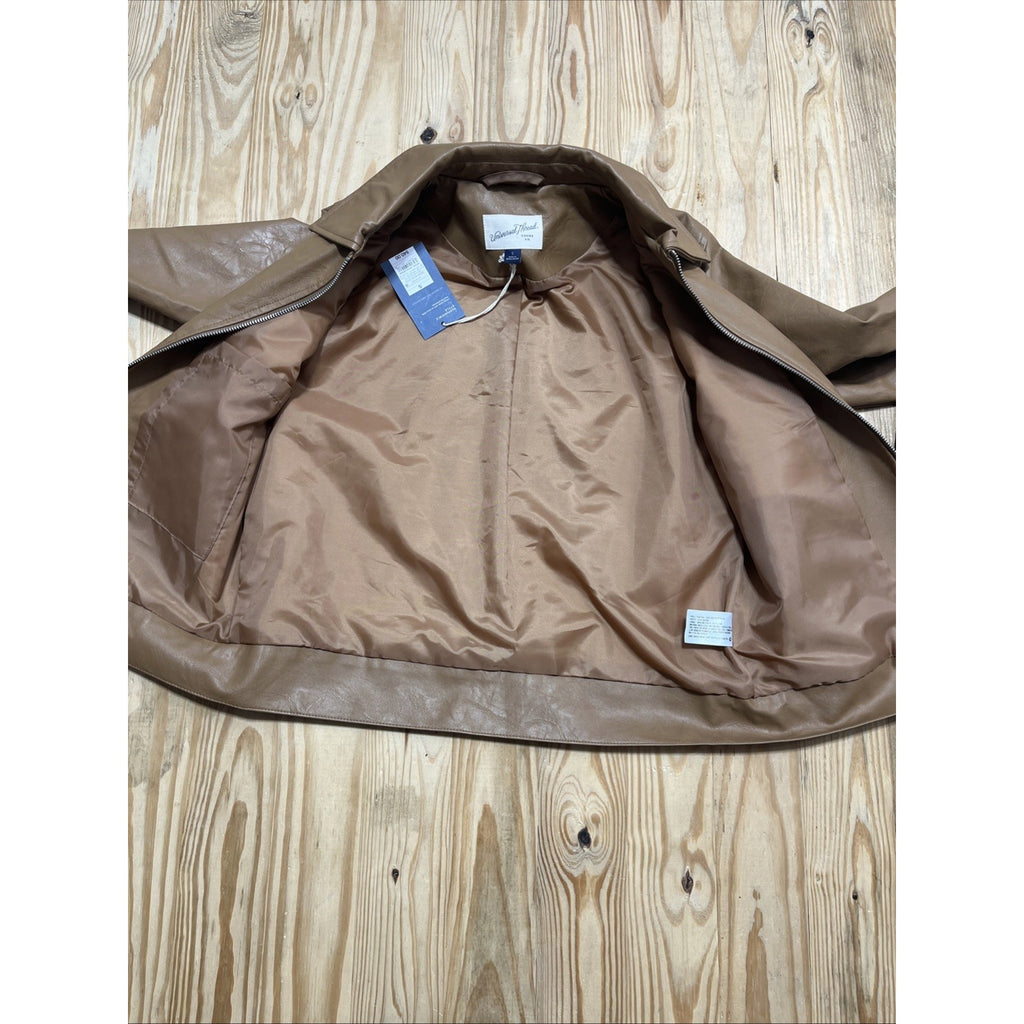 Universal Thread womens brown faux leather jacket, Sz S, zip front, pockets