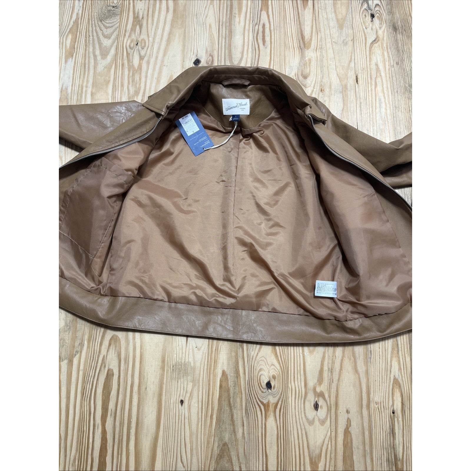 Universal Thread womens brown faux leather jacket, Sz S, zip front, pockets