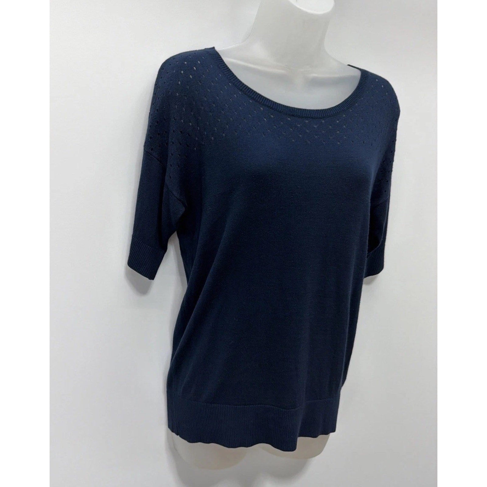 Banana Republic Sweater Womens Small Navy Long Half Sleeve Round Neck Pullover