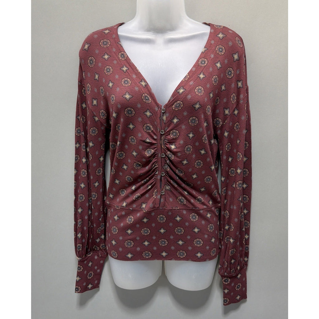 Buckle Black Medallion Print Henley Top Size Small