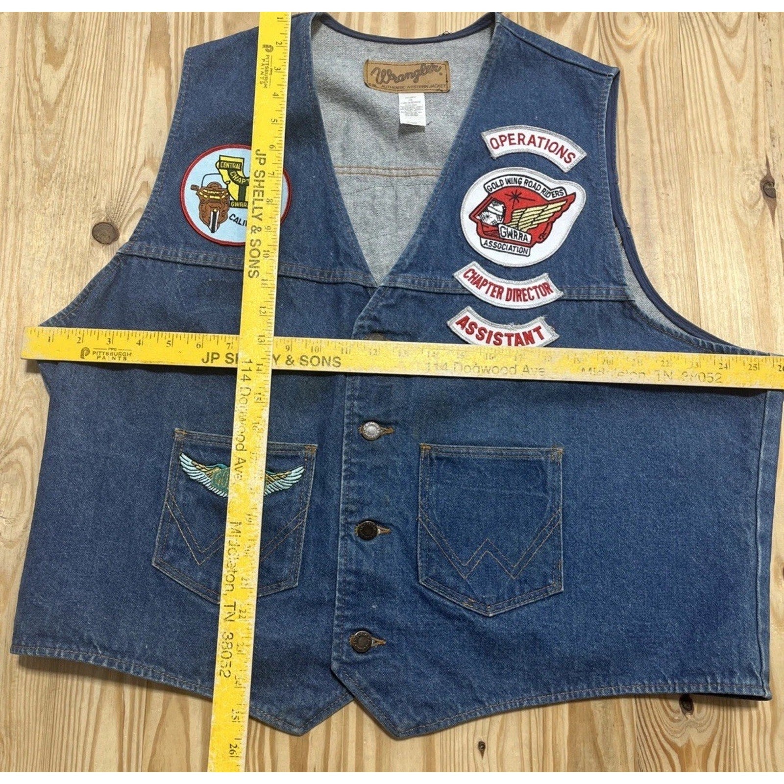 Wrangler Gold Wing Road Riders Association Vest Denim XXL California Made In USA