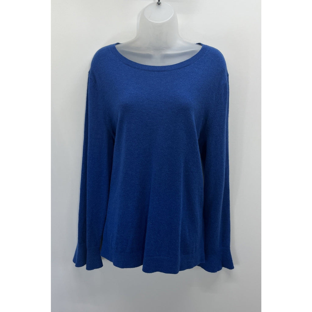 Talbots Blue Lambswool Button Back Sweater Bell Cuffs Size XL