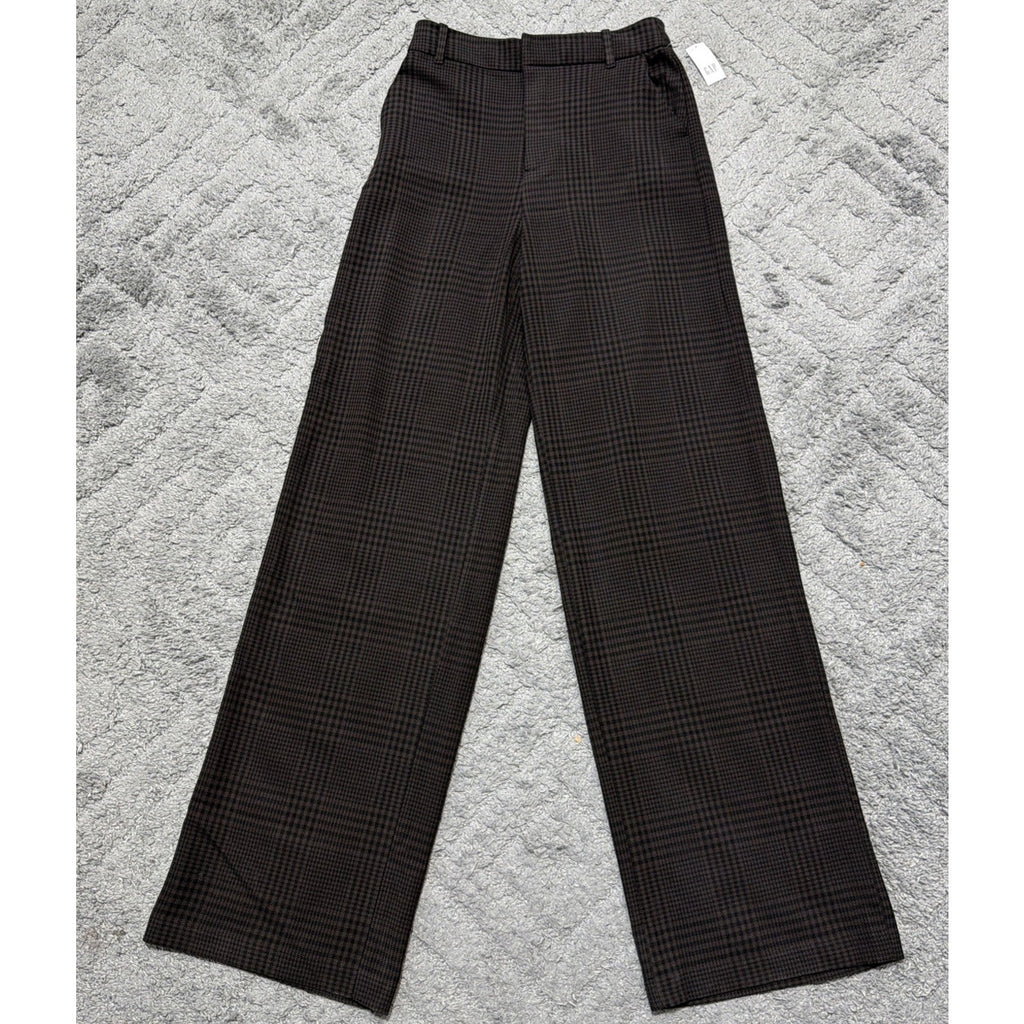Gap High Rise Wide Leg Pants Black Plaid Womens 4 Long Twill Stretch Trouser NWT