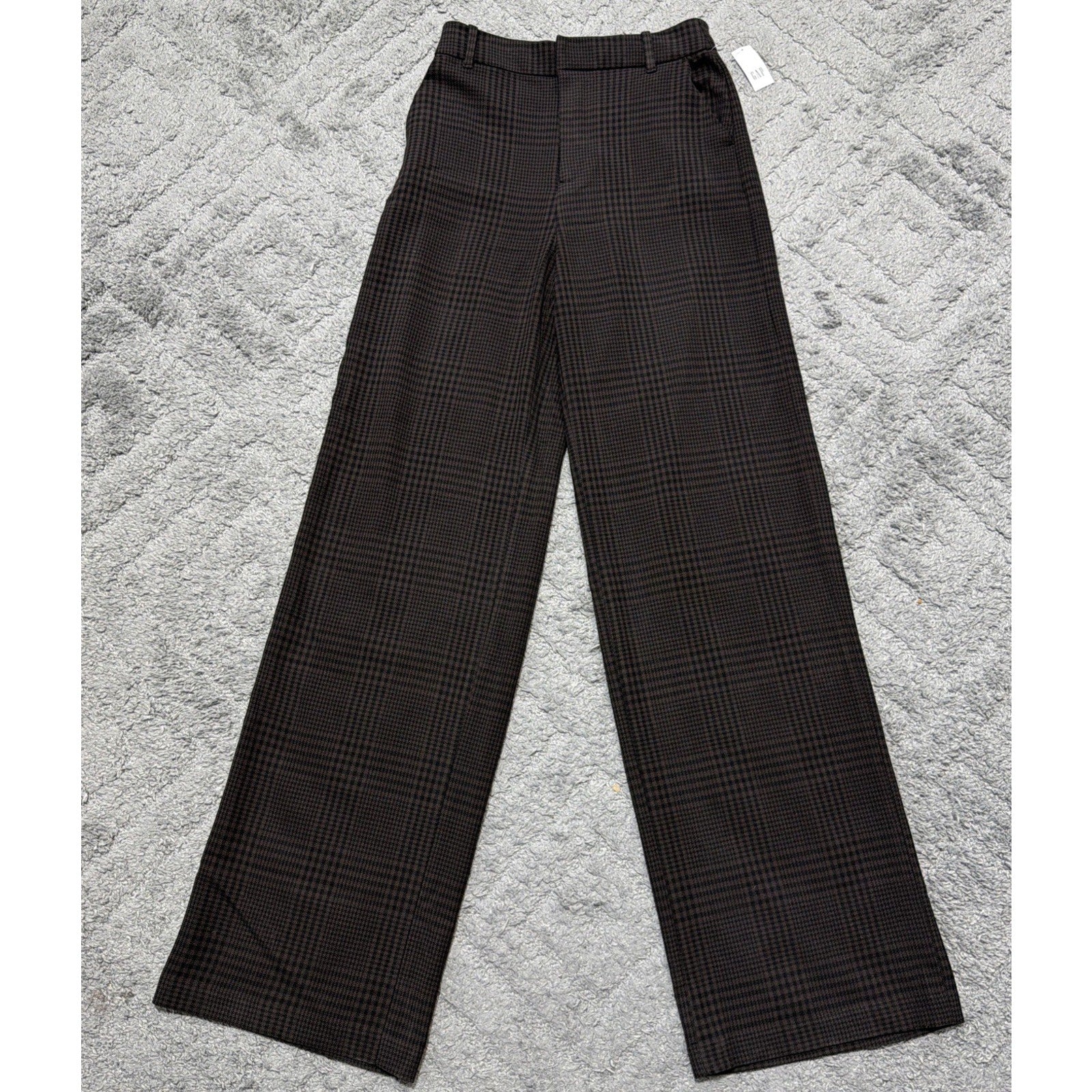 Gap High Rise Wide Leg Pants Black Plaid Womens 4 Long Twill Stretch Trouser NWT