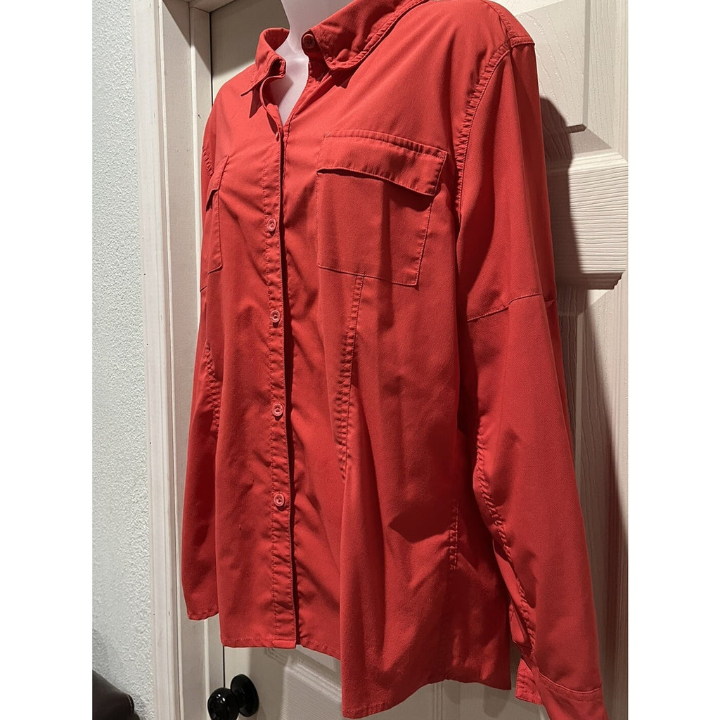 Reel Legends Woman’s Fishing Shirt Outdoor Performance Long Sleeve Button Up Red