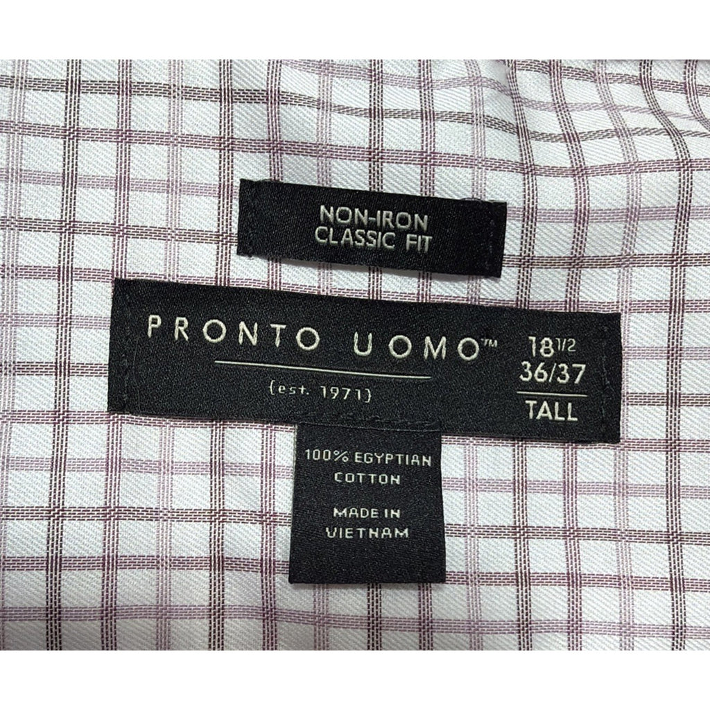 Pronto Uomo Mens Non Iron Dress Shirt 18 36/37 Tall Classic Fit Egypt Cotton NWT