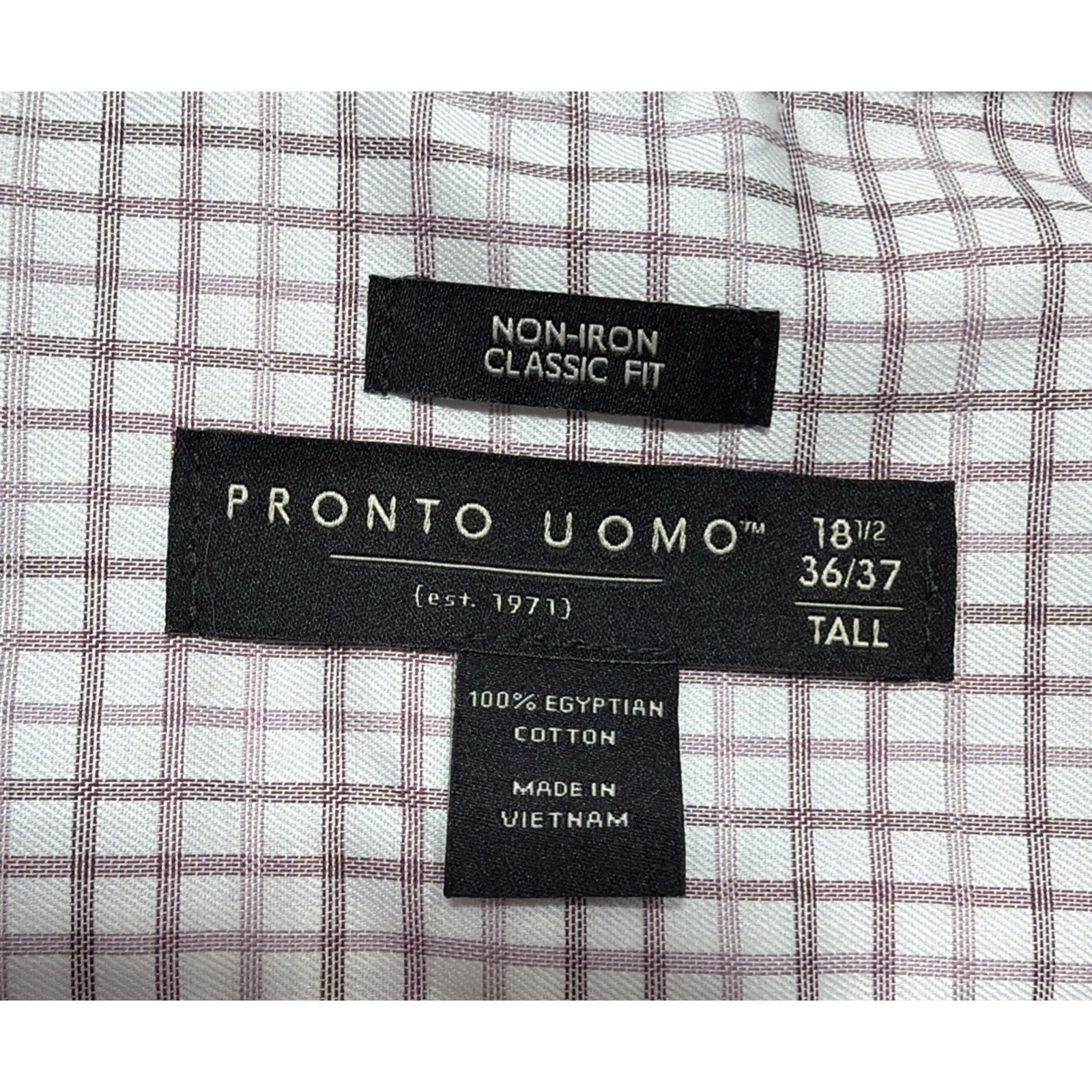 Pronto Uomo Mens Non Iron Dress Shirt 18 36/37 Tall Classic Fit Egypt Cotton NWT