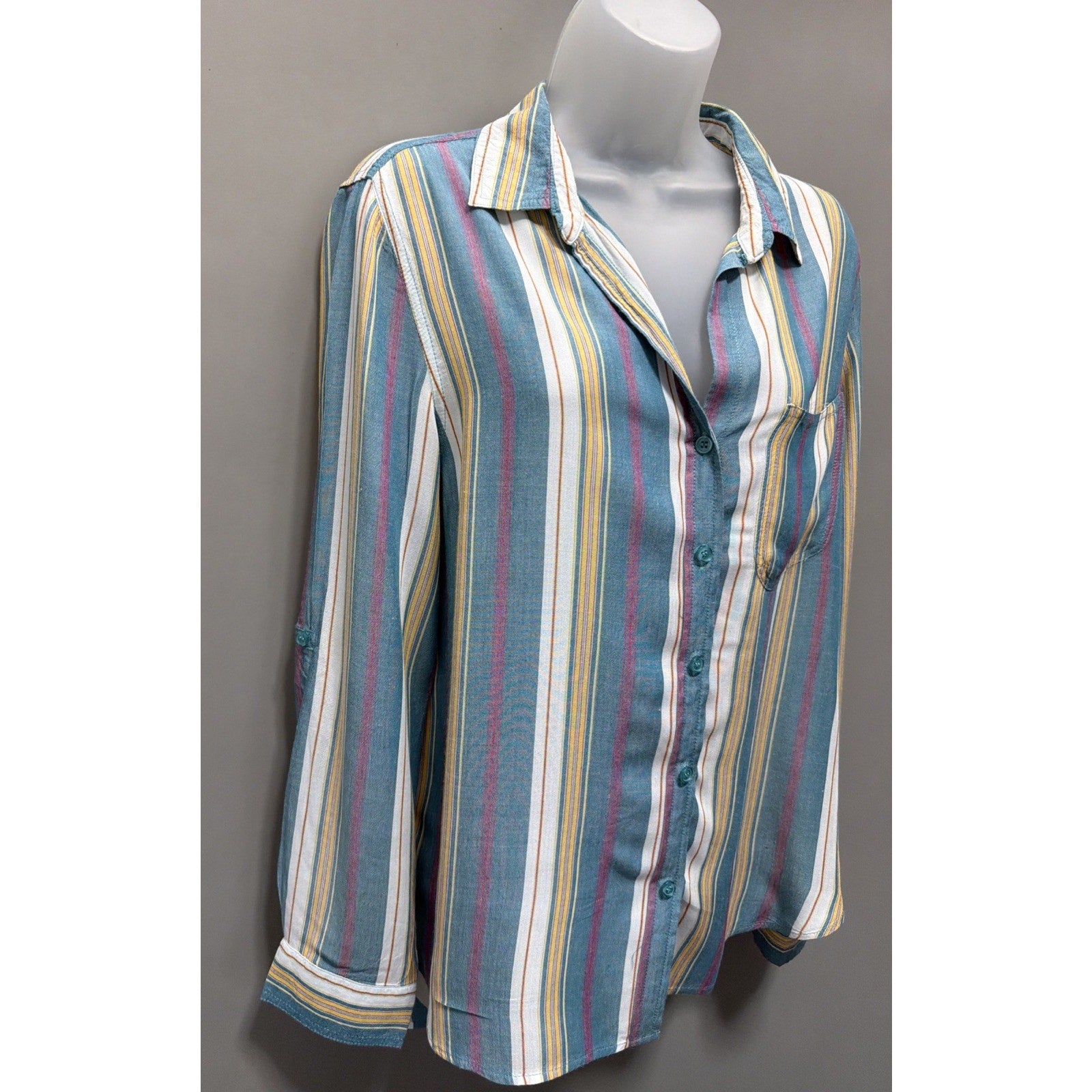 Velvet Heart Womens Striped Button Down Shirt Soft Top Blouse Sz Medium