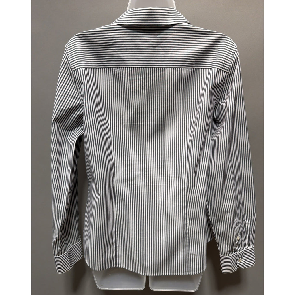 Talbots Wrinkle Resistant Striped Gray White Button Up Shirt 8 Career Preppy