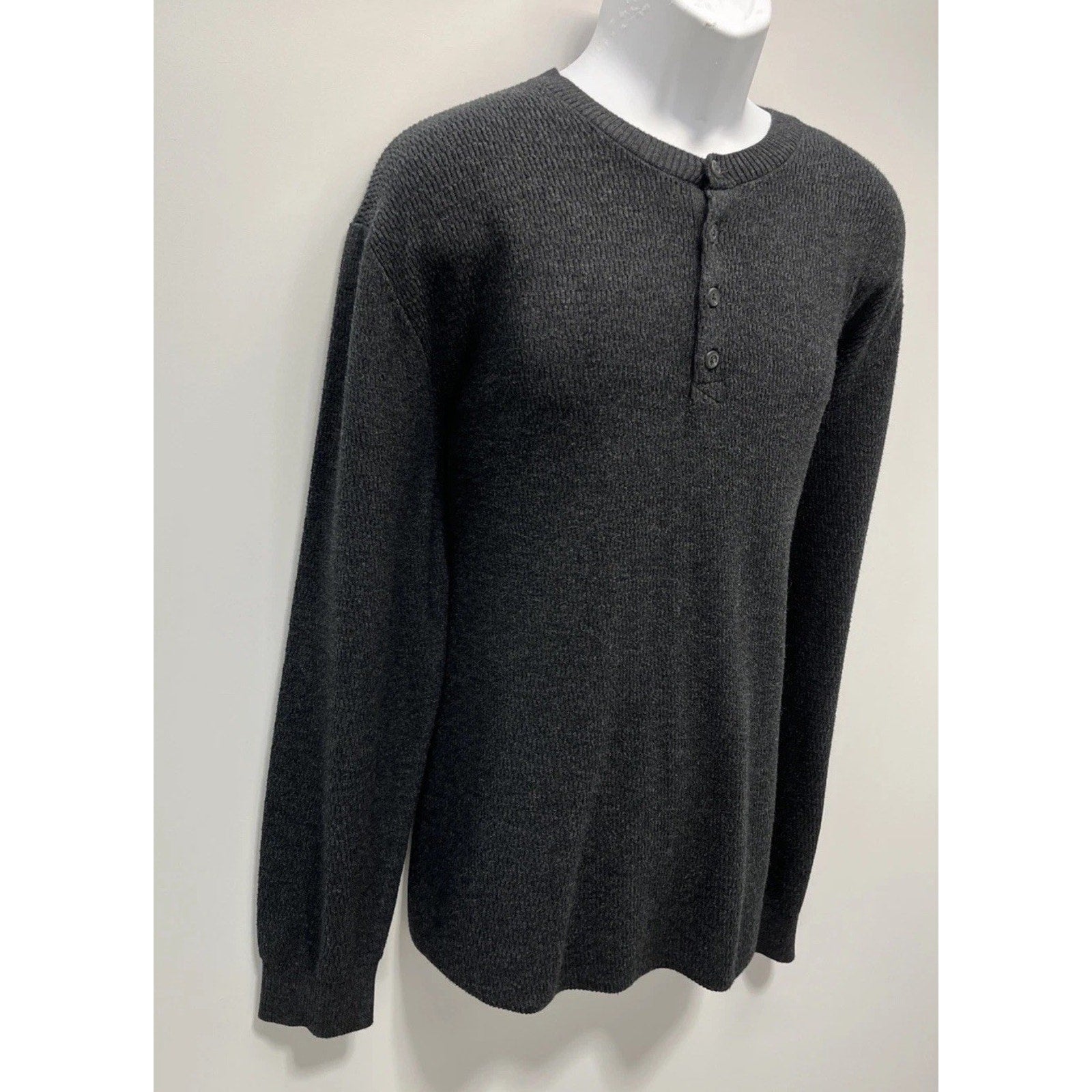 Hawker Rye Henley Sweater Men Size 2XL Charcoal Knit Cotton Long Sleeve Pullover