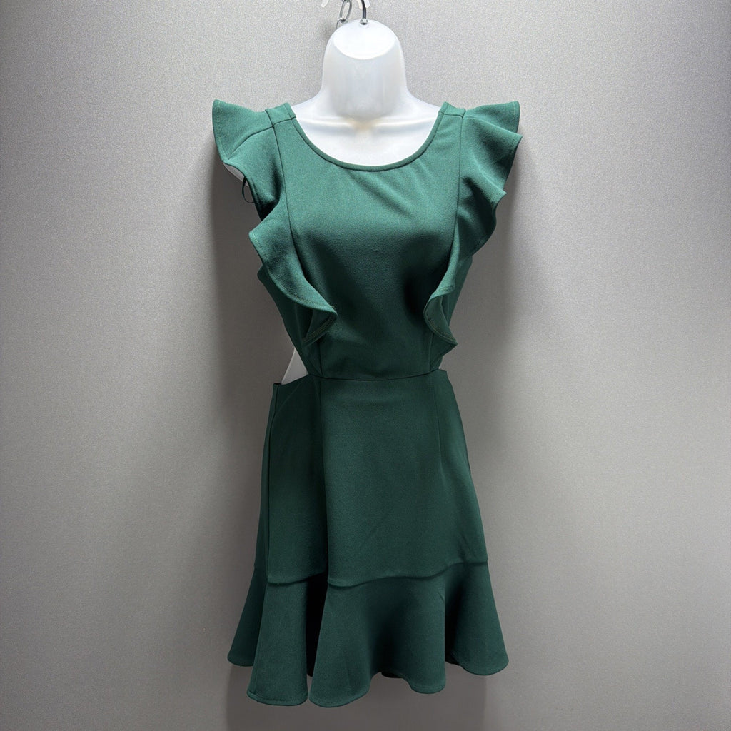 Selfie Leslie Jackie Wide Ruffle Hem Pinafore Dress In Forest Green NWT Size S