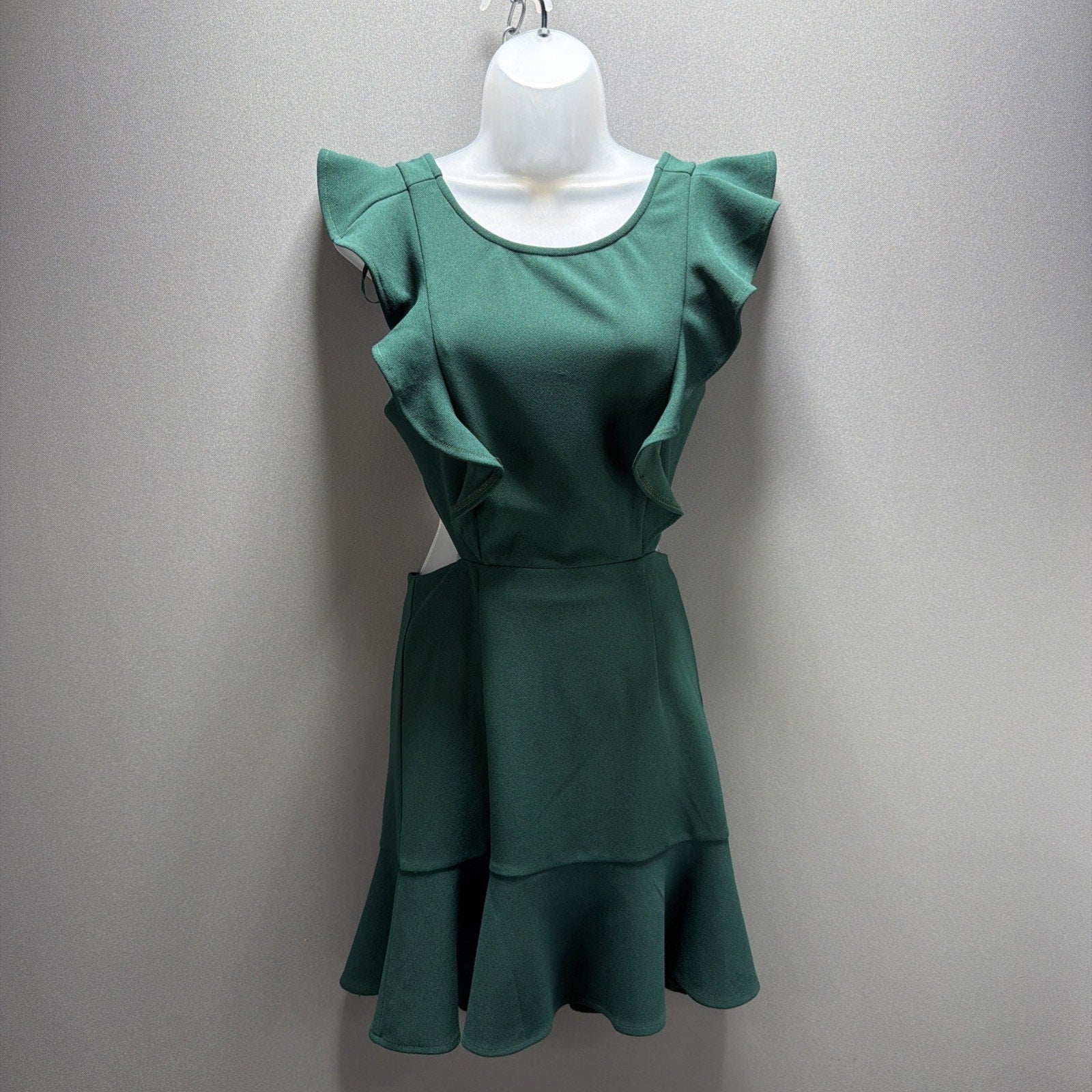 Selfie Leslie Jackie Wide Ruffle Hem Pinafore Dress In Forest Green NWT Size S
