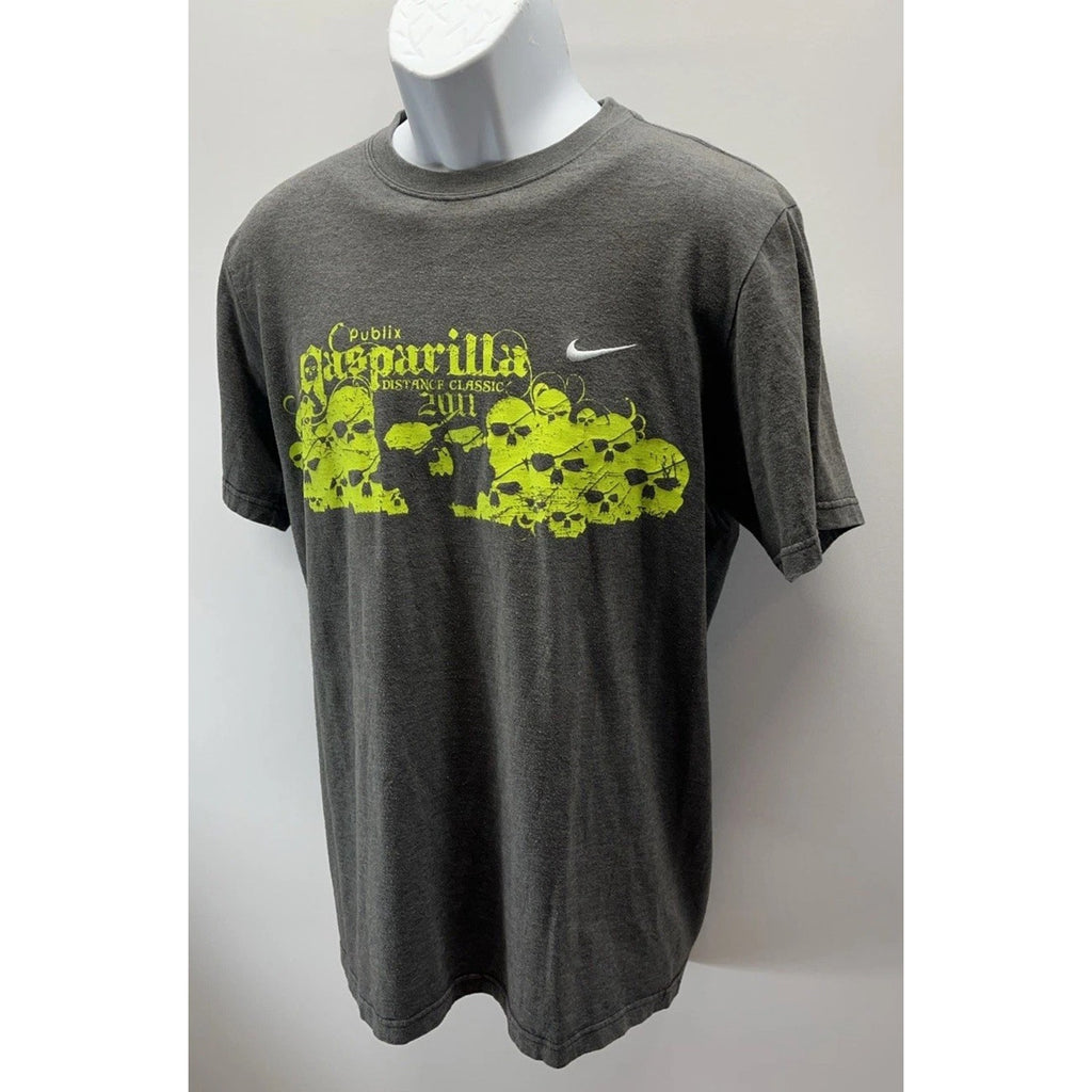 NIKE RUN THROUGH IT Graphic Skull Print Nike Sign SHIRT M Grey 2011