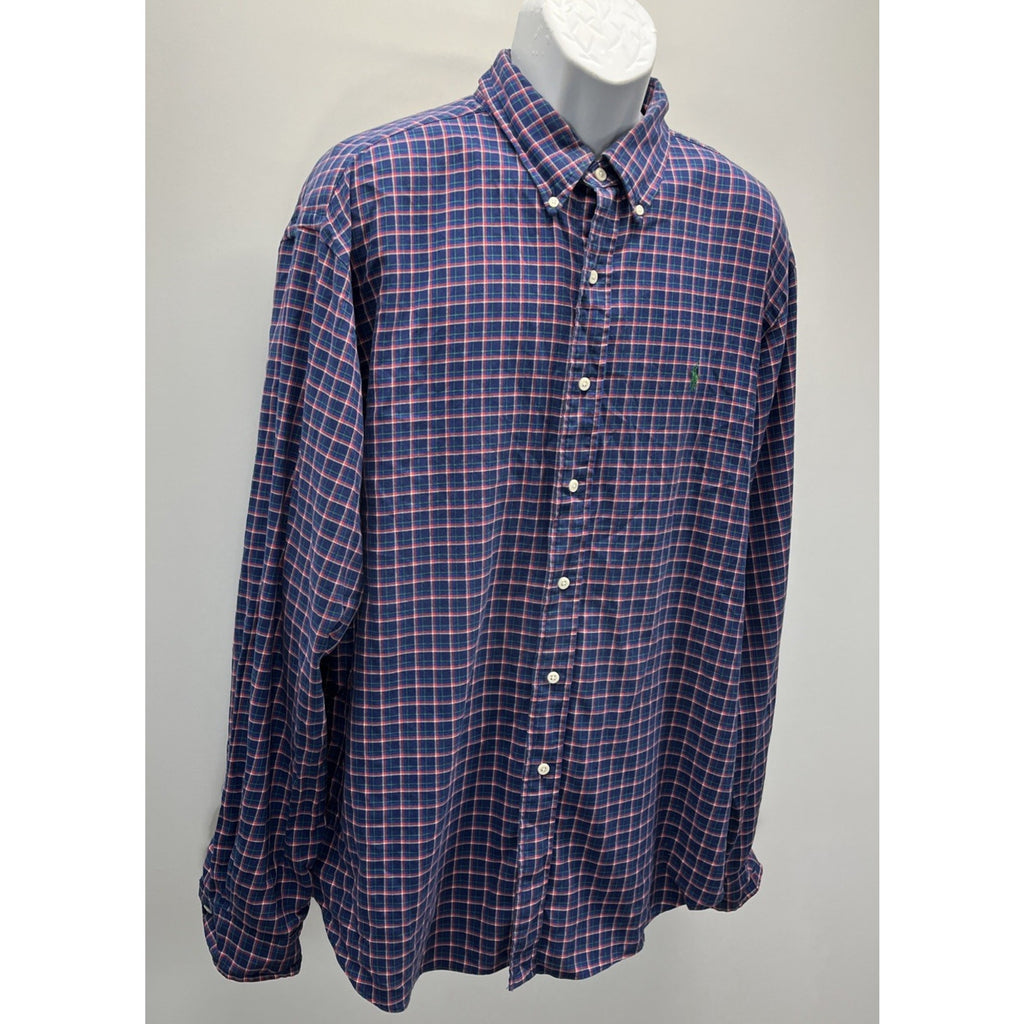 Ralph Lauren Classic Fit Blue & Red Plaid Long Sleeve Shirt Green Pony