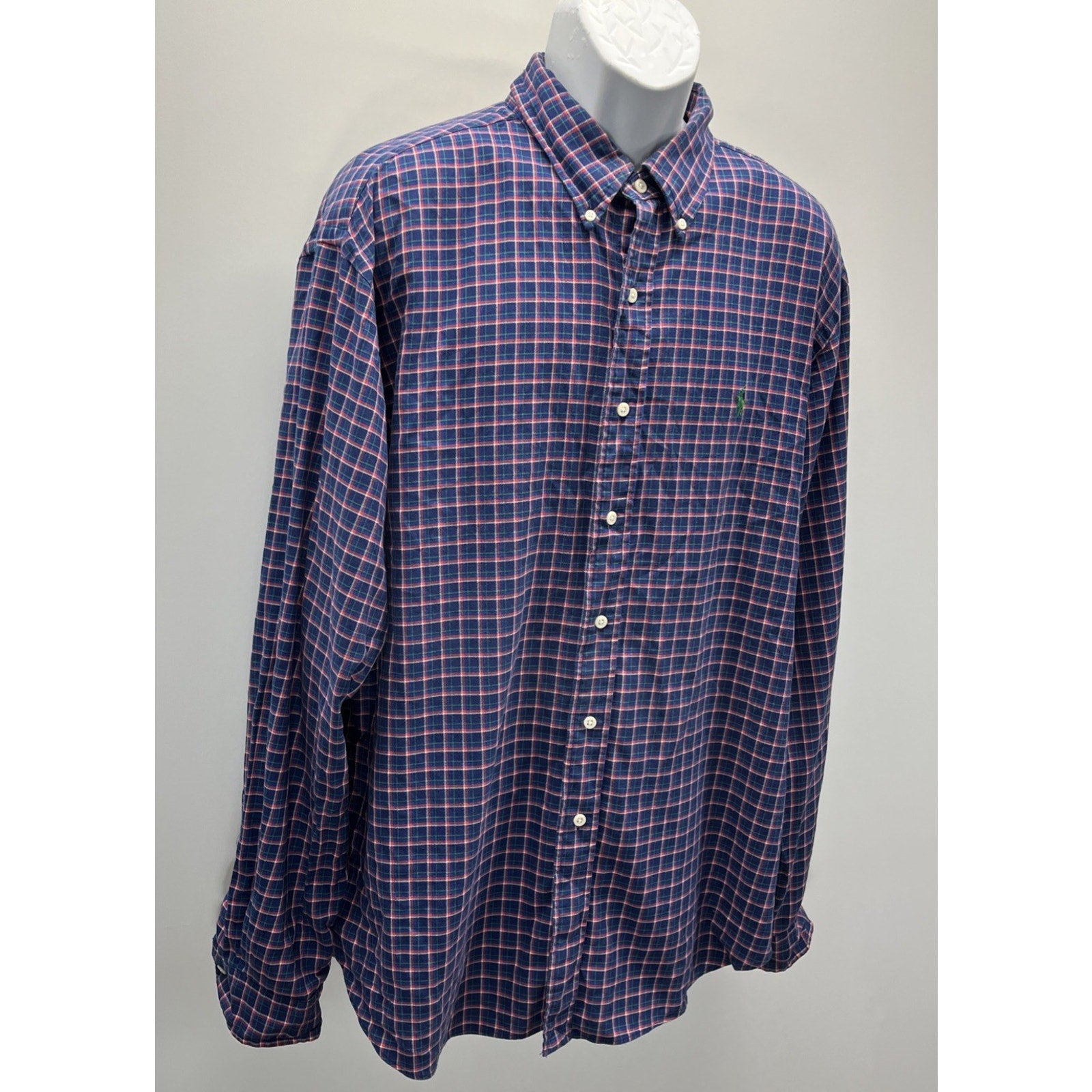 Ralph Lauren Classic Fit Blue & Red Plaid Long Sleeve Shirt Green Pony