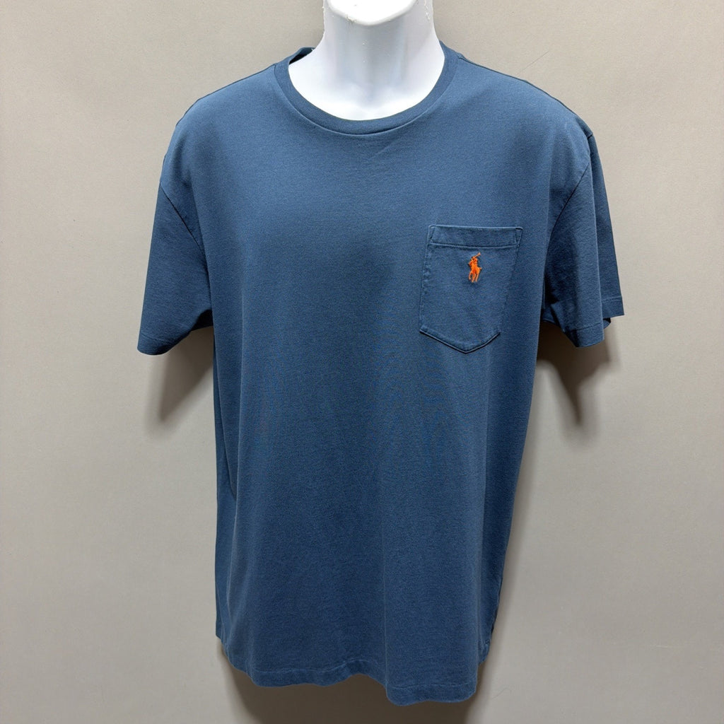 Polo Ralph Lauren T Shirt Mens Small Blue Pocket Tee Orange Pony Logo Cotton