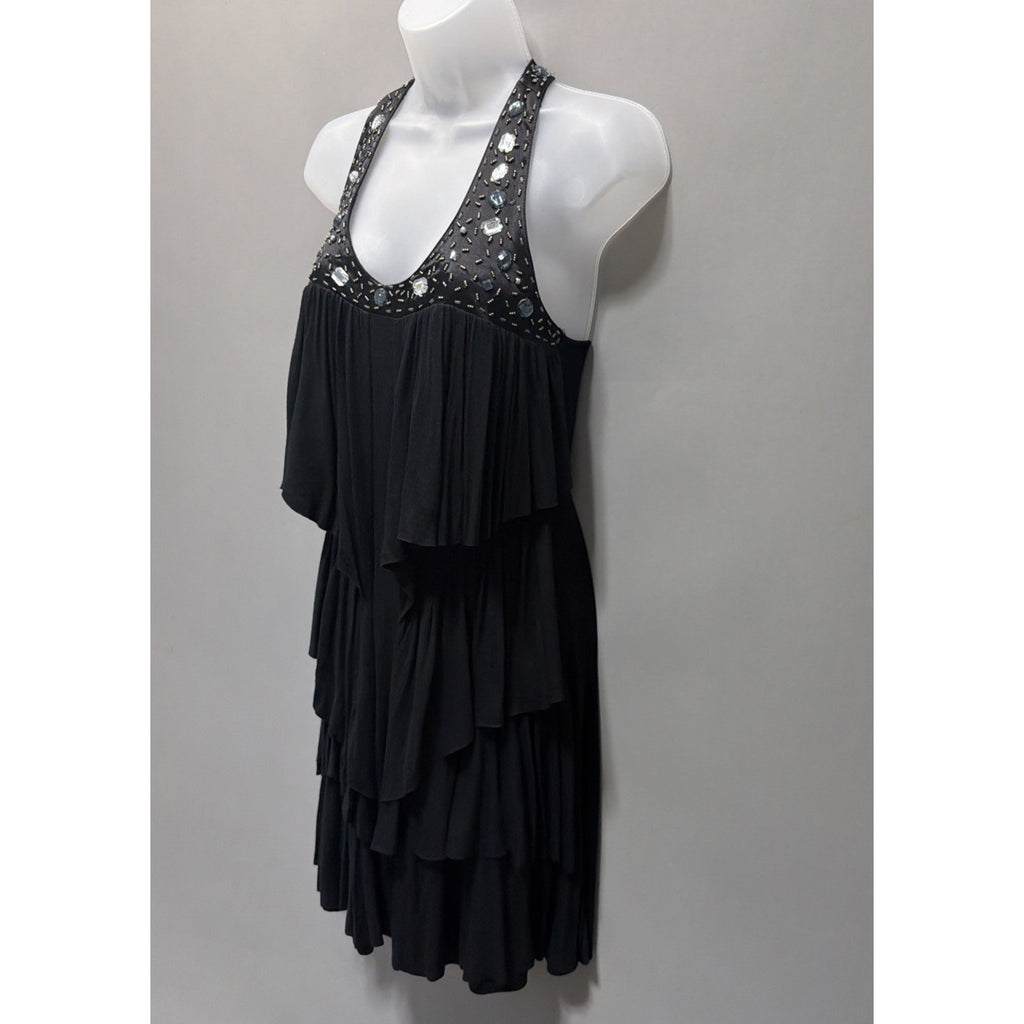 American Rag Womens S Black Tiered Embellished Layered Dress Salsa Night Out