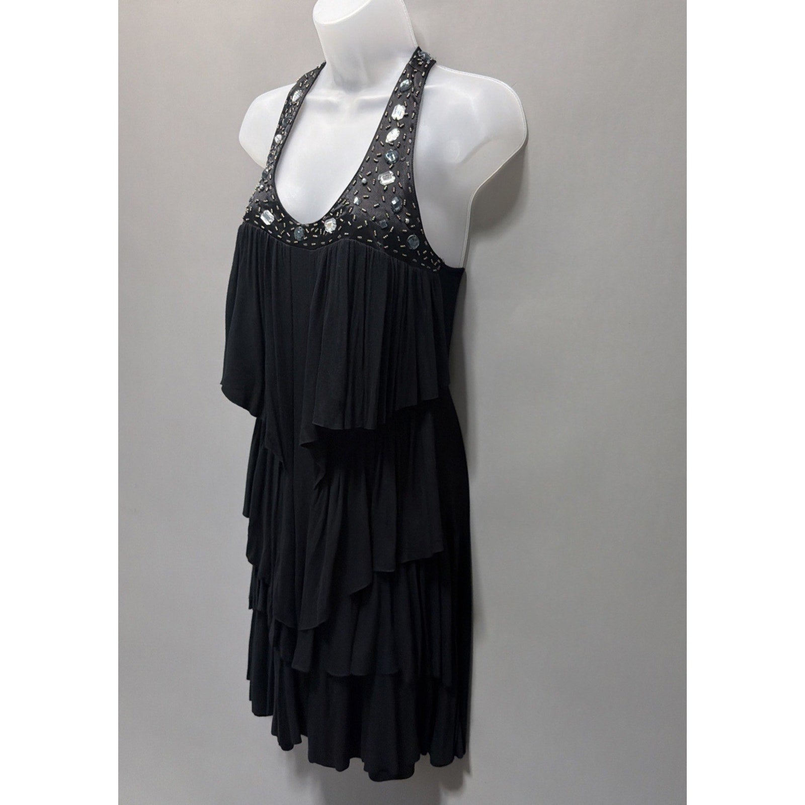 American Rag Womens S Black Tiered Embellished Layered Dress Salsa Night Out
