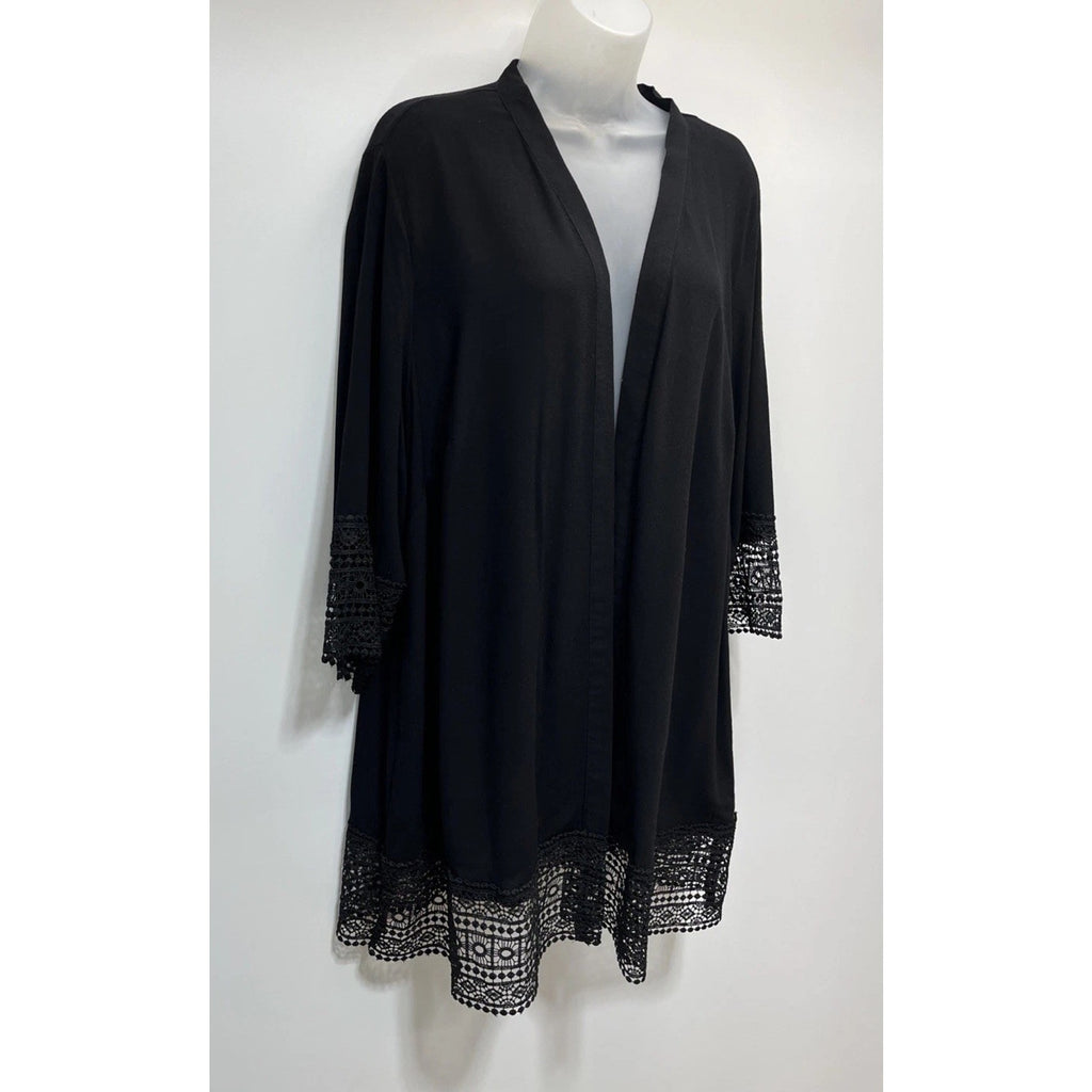 Studio Works Burnout cardigan sweater, Black with lace & sleeve trim, NWT 2X