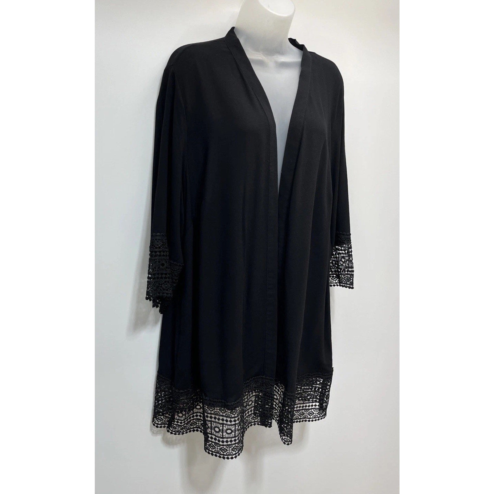 Studio Works Burnout cardigan sweater, Black with lace & sleeve trim, NWT 2X