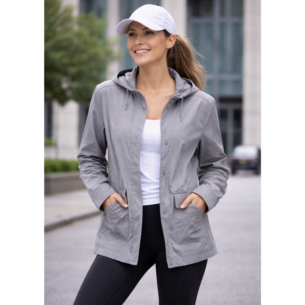 Oxford Golf Women’s Hooded Jacket Gray Snap Front Stretch Lightweight Utility M