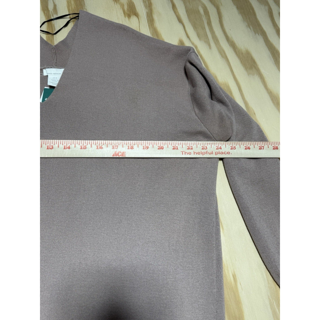 H&M Basics Knit Sweater Dress Womens M Beige V Neck Long Sleeve Midi NWT