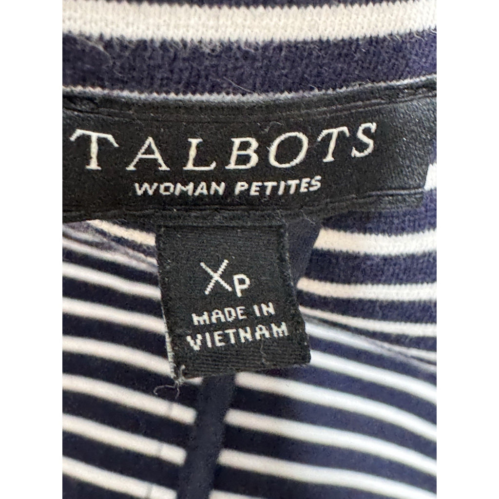 Talbots Blazer Navy Blue White Striped Cotton Blend Nautical Women’s Size XP
