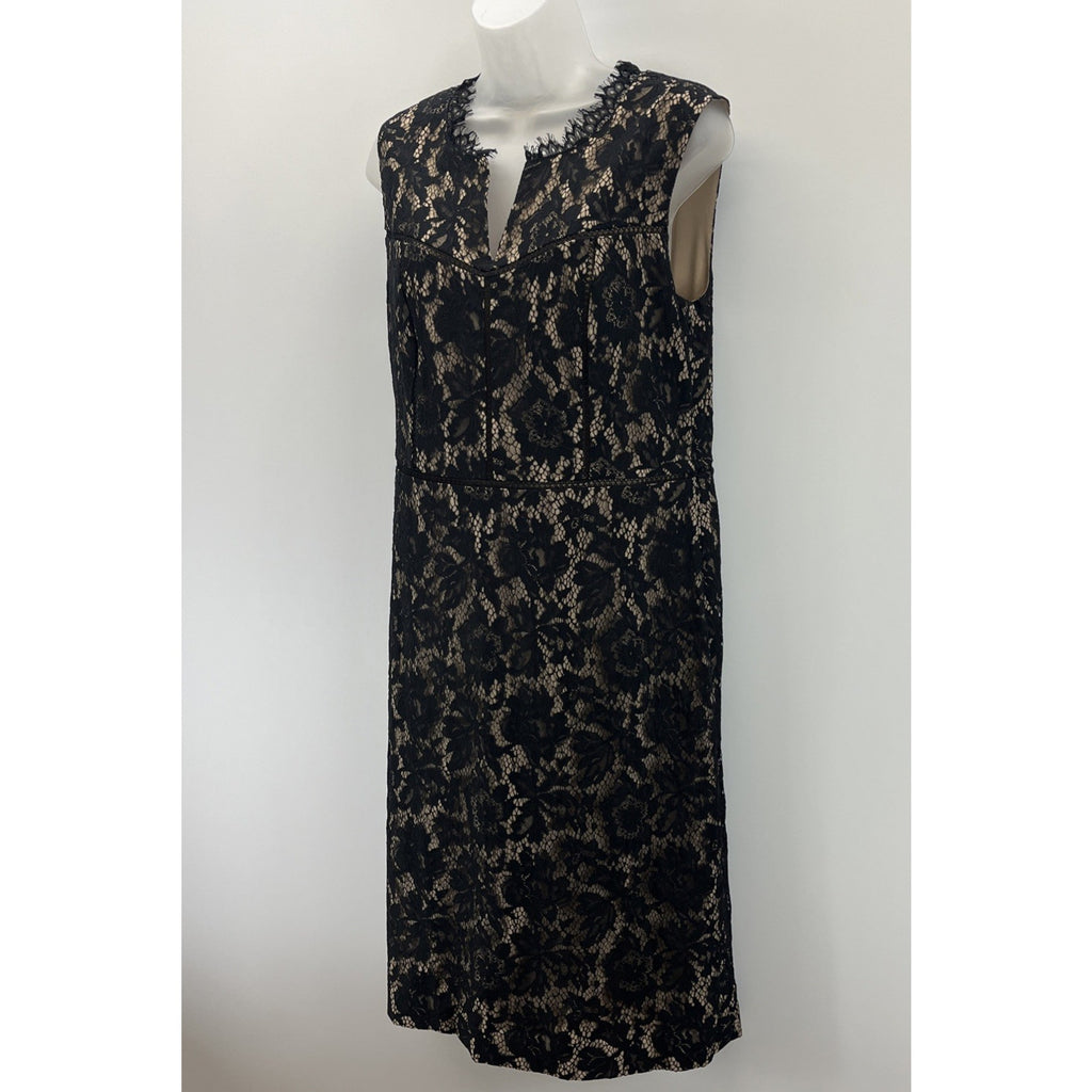 Talbots Autumn Lined Lace Dress Women Sz 10 Black/ Beige Fit And Flare Cocktail