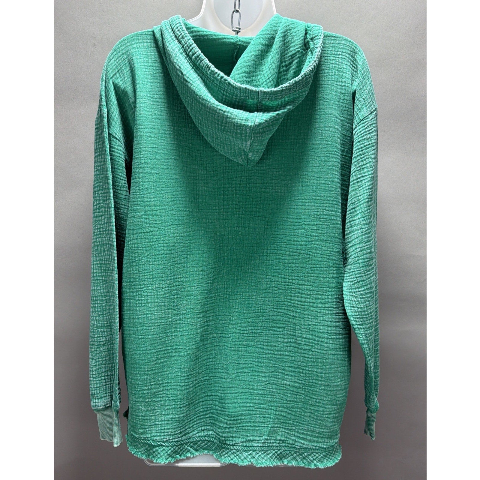 Zenana Washed Gauze Button Pullover Hoodie Green Sz Small
