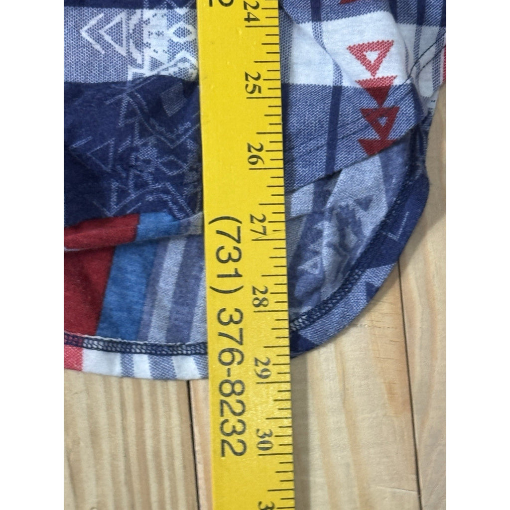 Almost Famous Blouse Women's Medium Plaid Sleeveless Lace Up Red & Blue Button