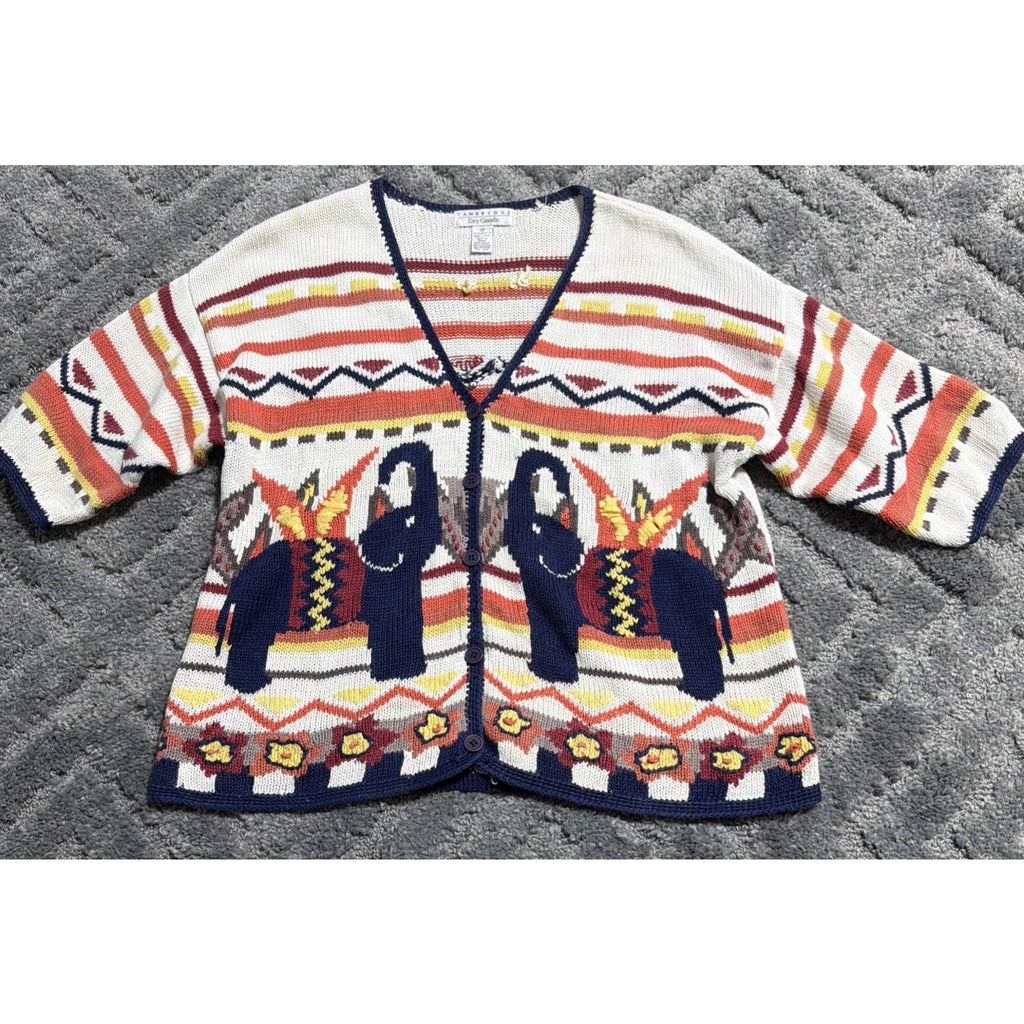 Vintage Cambridge Dry Goods Knit Cardigan Sweater Womens M Elephant Aztec Knit