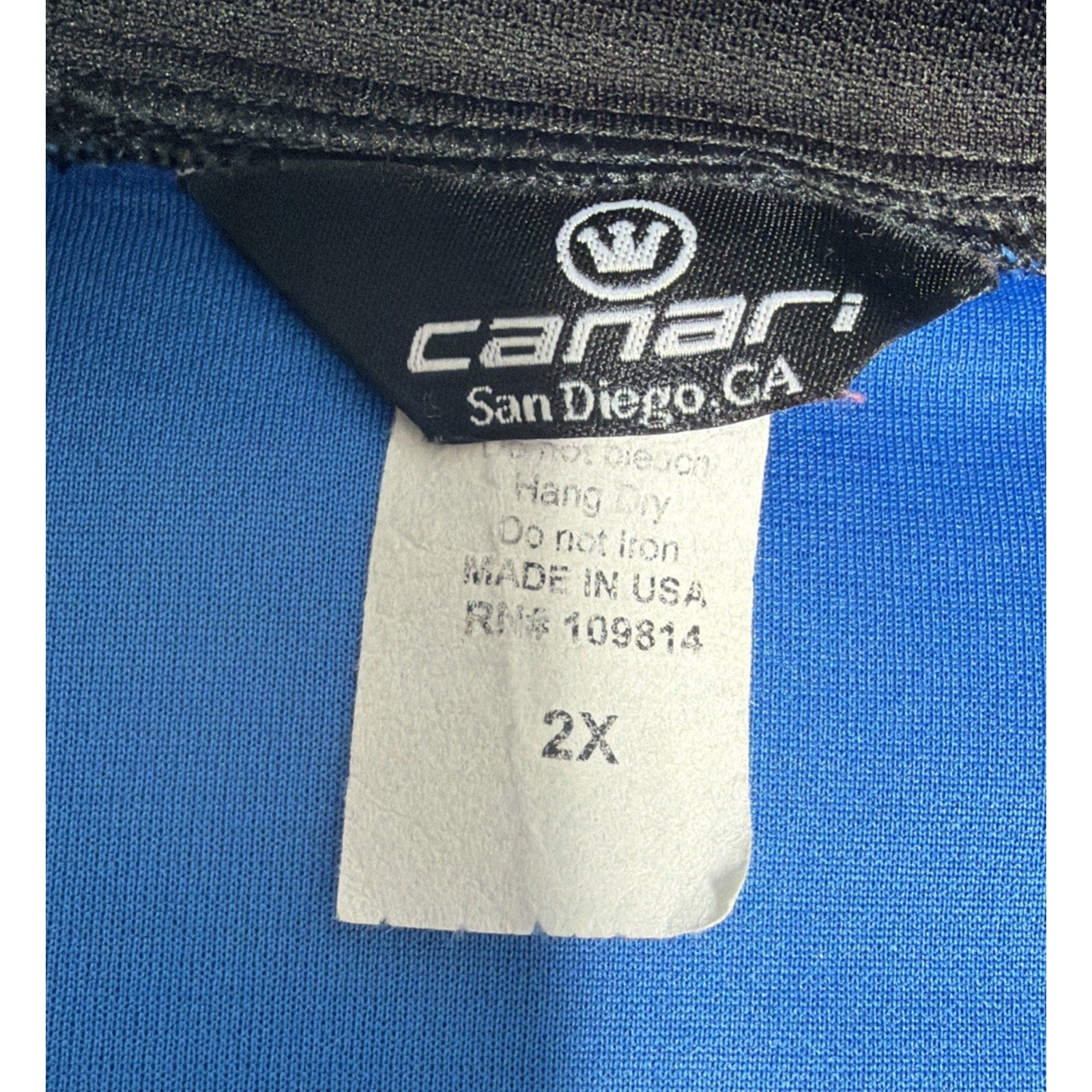 CANARI San Diego Cycling Jersey Bicycle Bike SHIRT Blue Zip XXL Usa Made Pockets