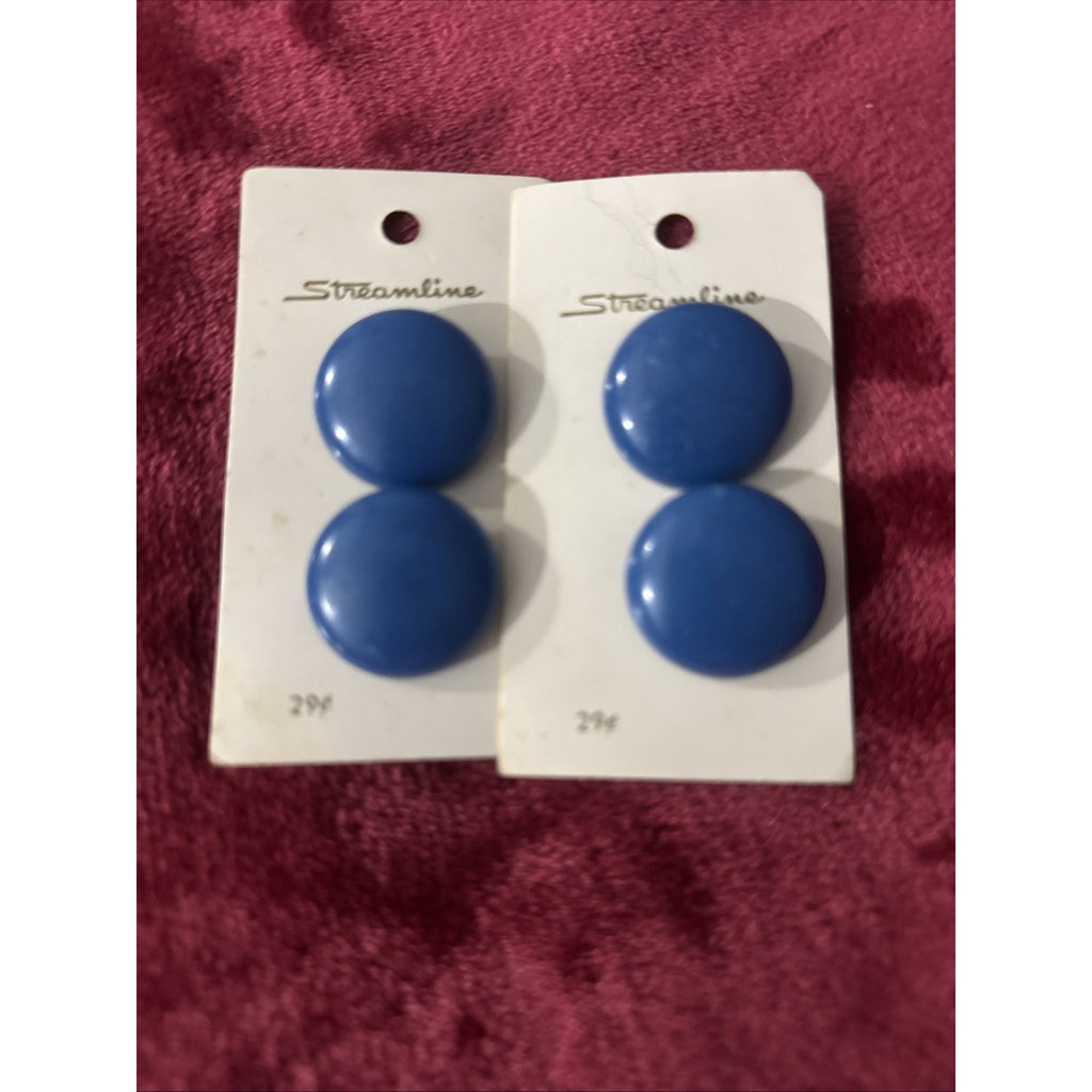 Vintage Streamline Blue Round Shank Buttons Lot of 4 NOS Original Cards 1 Inch
