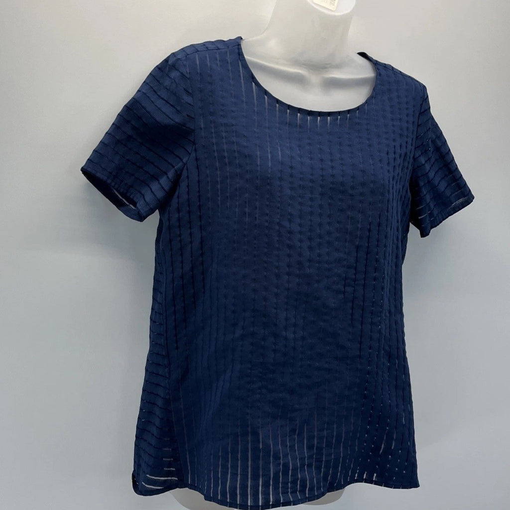 J. Crew Top Womens Navy Blue Short Sleeve Blouse , Size 6, Sheer Panels