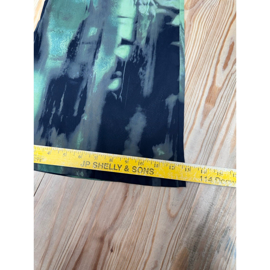 PRETTY LITTLE THING Plus Green Grunge Print Chiffon Flare Pants SIZE 12