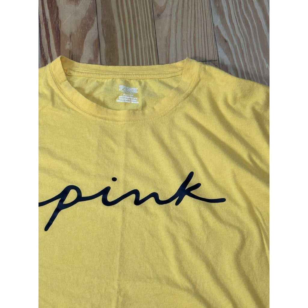 Pink Women's Long Sleeve Yellow Pull Over "PINK" Shirt Size Medium EUC