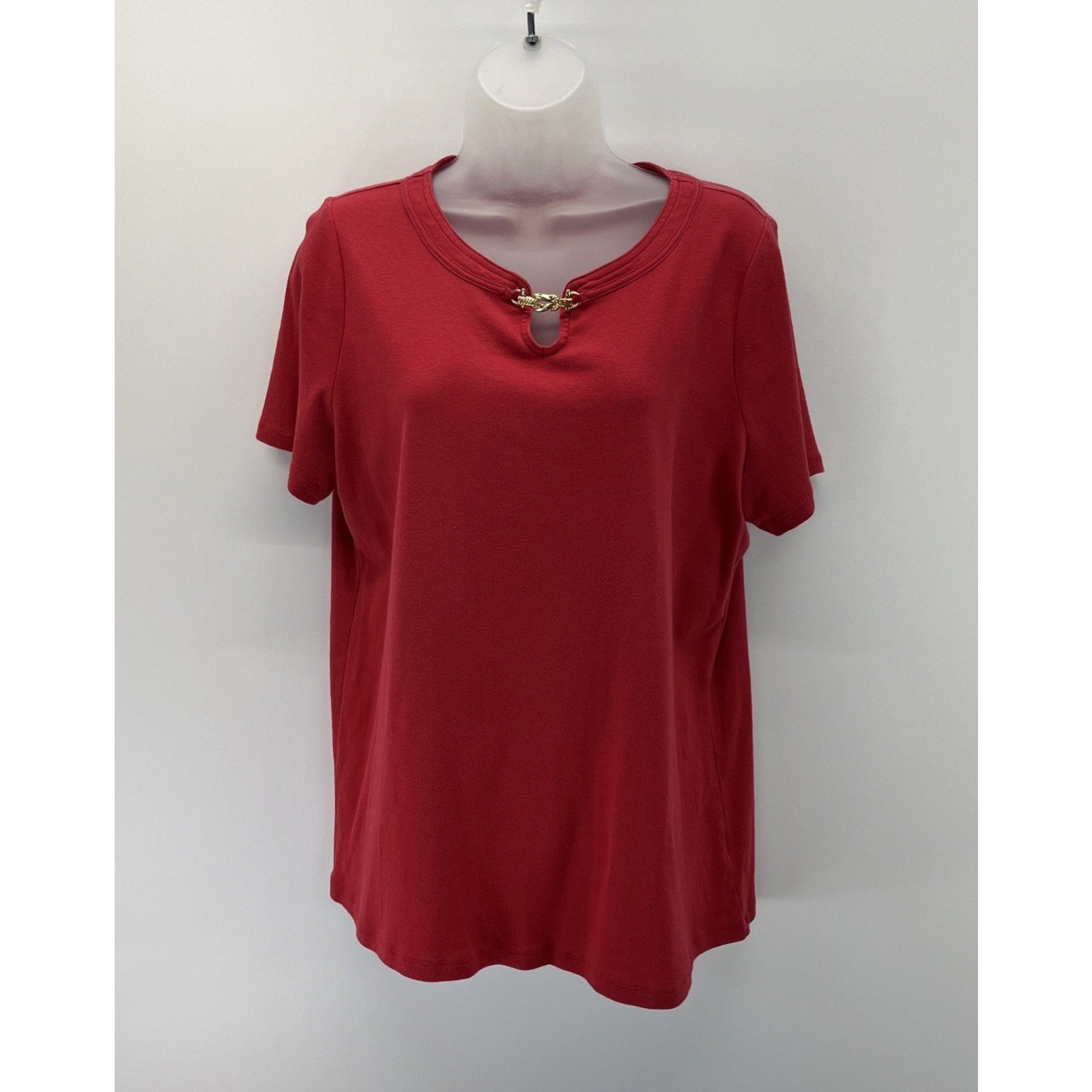 Talbots Red Short Sleeve Blouse Gold Hook Red Plus 1X