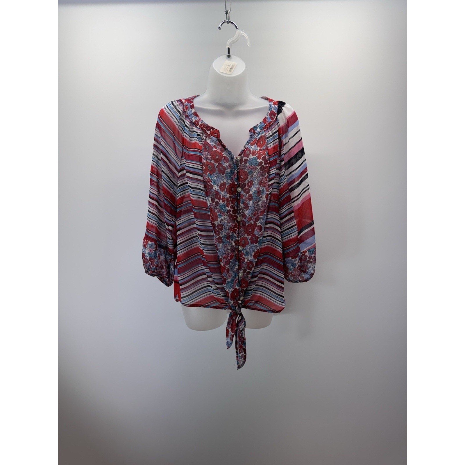 Fig And Flower Anthropologie Women’s Size Medium Sheer Blouse Boho Tie Waist Red